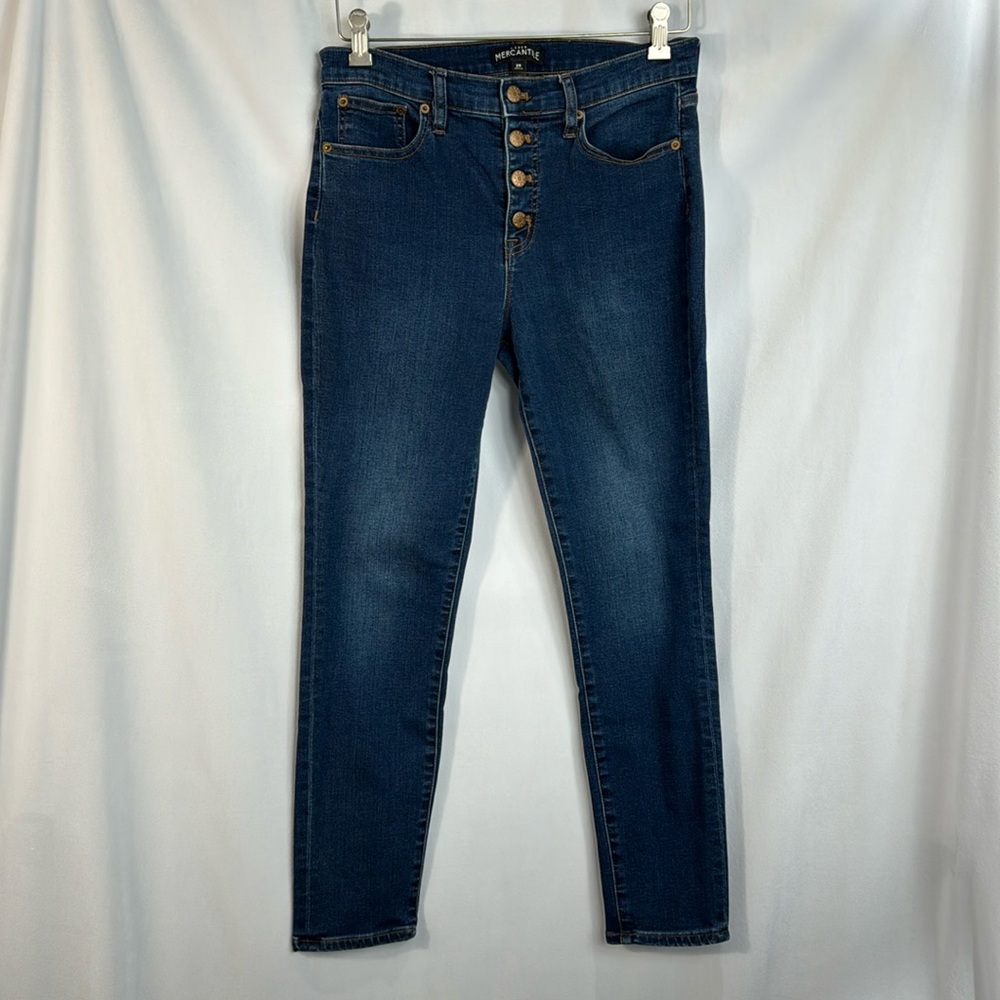 J Crew Merchantile Dark Blue Wash Button Fly Skinny Jeans Size 29